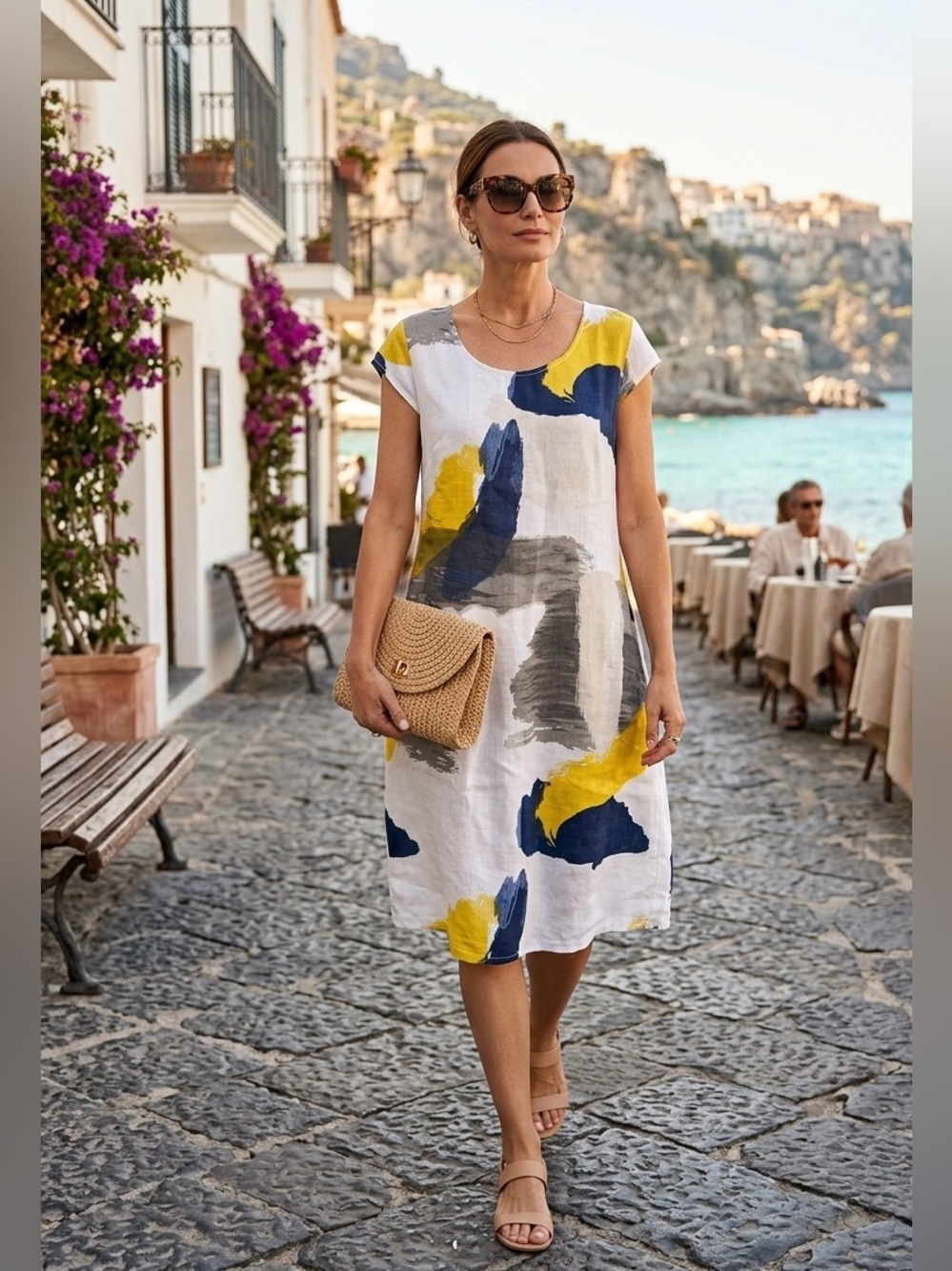 Made in Italy 100% Linen Abstract Print Pocket Dress | Puro Lino
